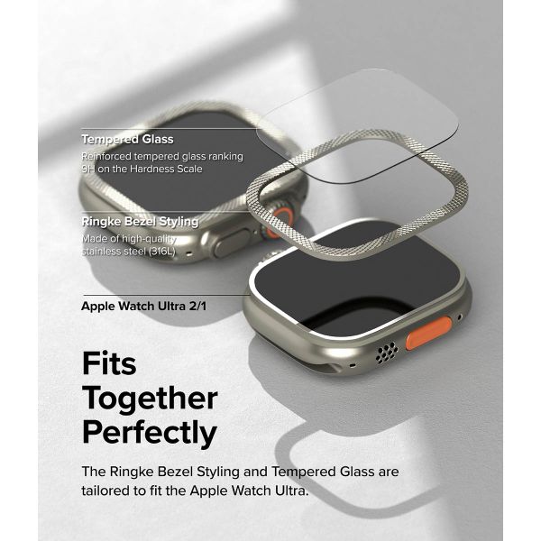 Ringke Bezel Styling + Displayschutz für die Apple Watch Ultra - 49 mm - Knurling Titanium