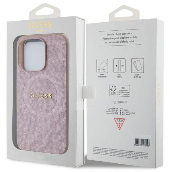 Guess Saffiano MagSafe Back Cover Apple iPhone 15 Pro - Rosa