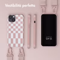 Selencia SilikonHülle design mit abnehmbarem Band Apple iPhone 14 - Irregular Check Sand Pink