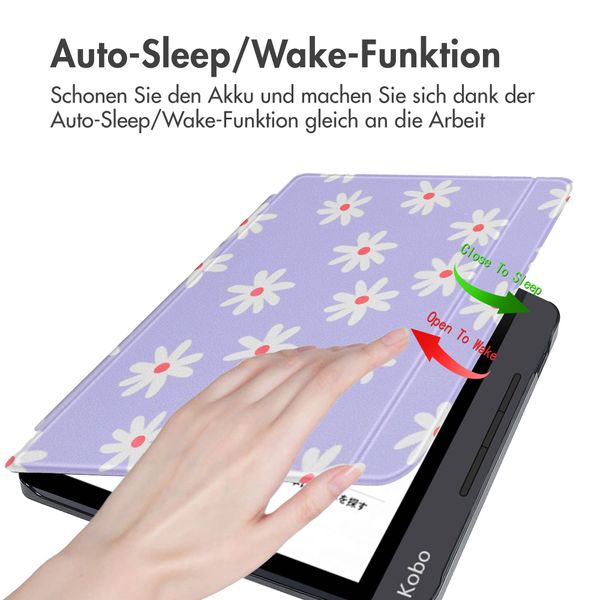 imoshion Design Slim Hard Case Sleepcover mit Stand Kobo Libra H2O - Flowers Distance