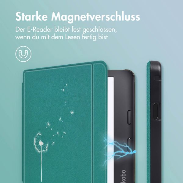 imoshion Design Slim Hard Case Sleepcover mit Stand Kobo Libra 2 / Tolino Vision 6 - Green Dandelion