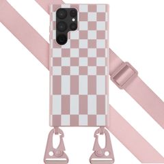 Selencia Silikonhülle design mit abnehmbarem Band für das Samsung Galaxy S22 Ultra - Irregular Check Sand Pink