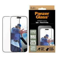 PanzerGlass Screen Protector Aluminiumrahmen Ultra Wide Fit mit Applikator für das iPhone 16 Pro Max