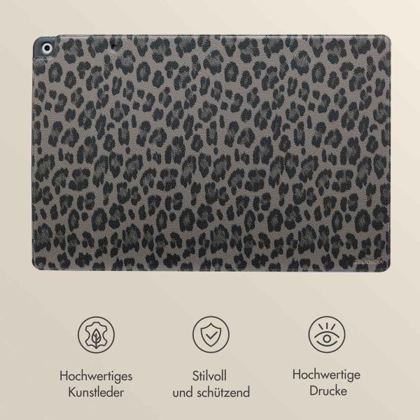 Selencia Sabi Klapphülle mit Leopardenmuster Apple iPad 9 (2021) 10.2 Zoll / iPad 8 (2020) 10.2 Zoll / iPad 7 (2019) 10.2 Zoll - Midnight Black