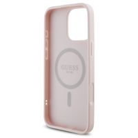 Guess Grained Back Cover MagSafe mit Flower Charm Strap Apple iPhone 16 Pro - Rosa