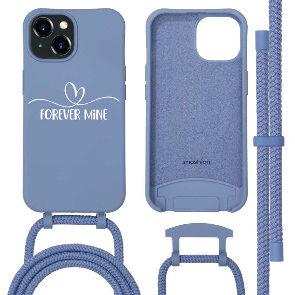 Personalisierte Color Backcover MagSafe mit abtrennbarem Band und elegantem Herz für iPhone 15 - Ash Blue