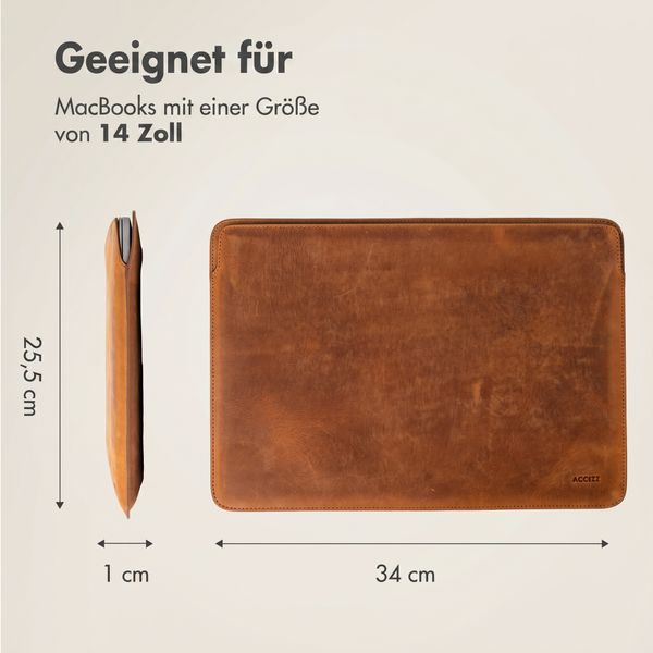 Accezz Leather Laptop Hülle Apple MacBook 14 Zoll - Laptop Sleeve - Cognac