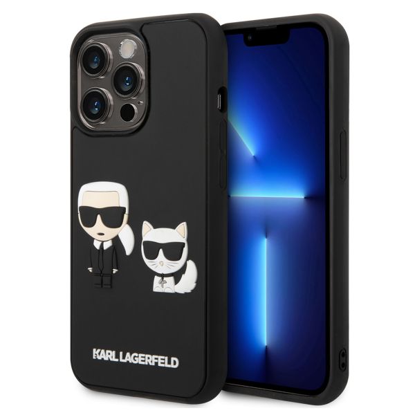 Karl Lagerfeld Karl & Choupette 3D Rubber Hardcase Backcover für das iPhone 14 Pro - Schwarz