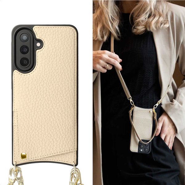 Selencia Nova HandyHülle mit Kordel und Kartenhalter Samsung Galaxy A57 (5G) - Beige