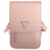 Guess Saffiano Triangle Handytasche - Geeignet für Smartphones bis 7 Zoll - Rosa