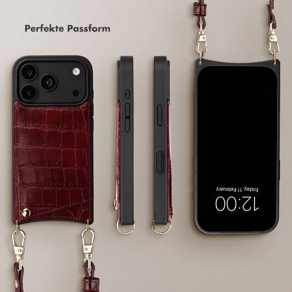 Selencia Nova Croco HandyHülle mit Kordel und Kartenhalter Apple iPhone 18 Pro Max / 17 Pro Max - Burgundy