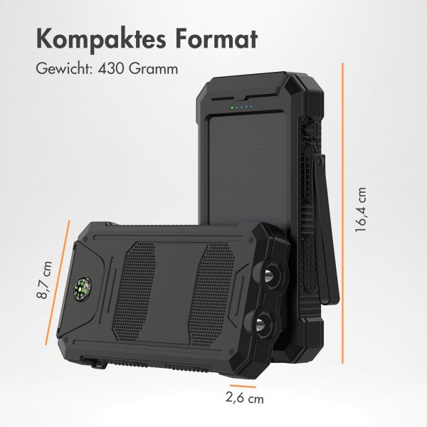 imoshion Solar Powerbank mit Solarpanel – Schnellaufladung und Stromversorgung – 20.000 mAh – Schwarz