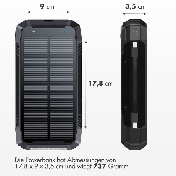 imoshion ﻿Solar Powerbank – Kabellose Powerbank mit Solarpanel – Schnellaufladung und Stromversorgung – 30.000 mAh – Schwarz