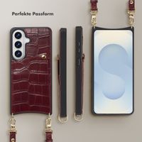 Selencia Nova Croco HandyHülle mit Kordel und Kartenhalter Samsung Galaxy S26 - Burgundy