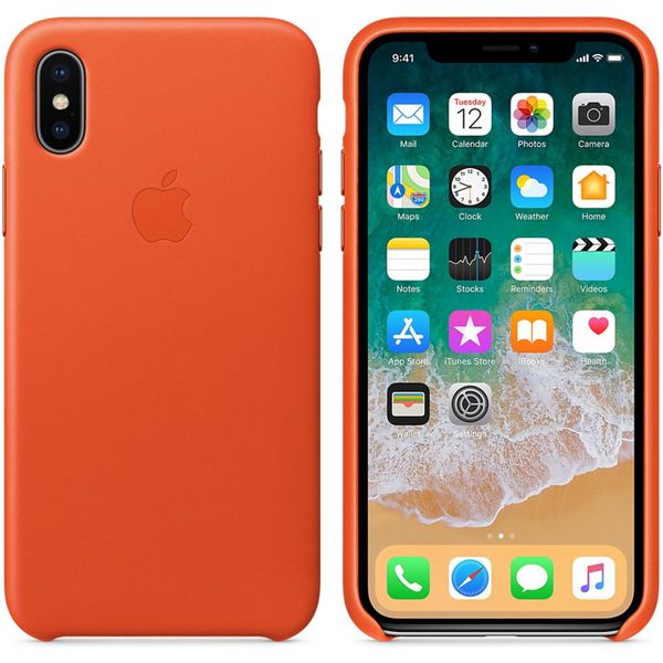 Apple Schwarzes Leder-Case Apple iPhone X - Bright Orange