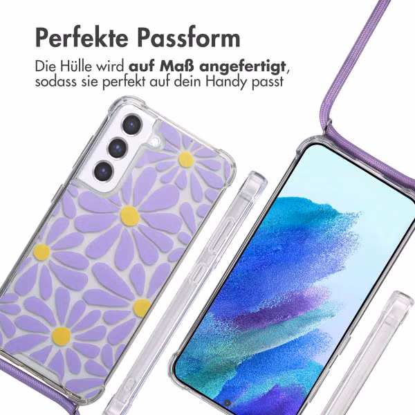 imoshion Design Hülle mit Band Samsung Galaxy S21 FE - Tropical Violet Flowers Connect