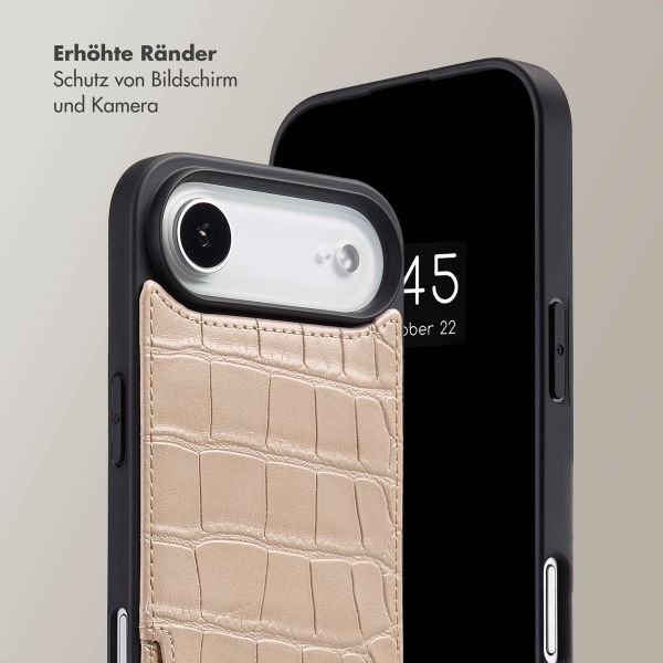 Selencia Nova Croco HandyHülle mit Kordel und Kartenhalter Apple iPhone Air - Beige