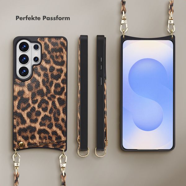Selencia Nova HandyHülle mit Kordel und Kartenhalter Samsung Galaxy S26 Ultra - Leopard