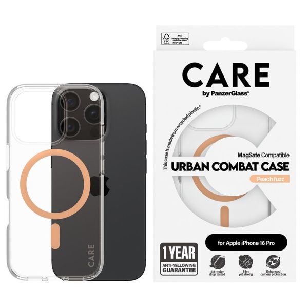 CARE by PanzerGlass Urban Combat Case MagSafe für das iPhone 16 Pro - Transparent / Peach