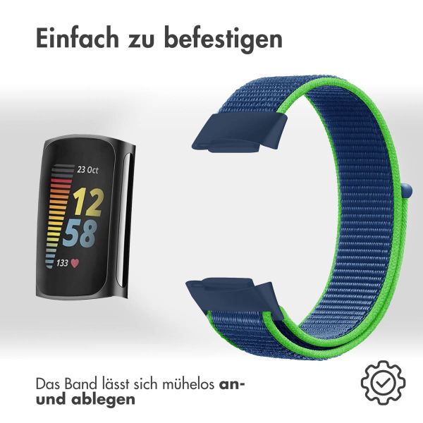 imoshion Nylonarmband für das Fitbit Charge 5 / Charge 6 - Größe L - Blau / Grün