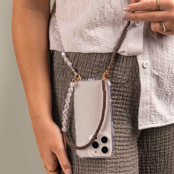 Selencia Handyketten Set mit Perlen und Elastikbändern - Mocha Brown