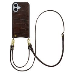 Selencia Nova Croco HandyHülle mit Kordel und Kartenhalter Apple iPhone 17 - Choco Brown