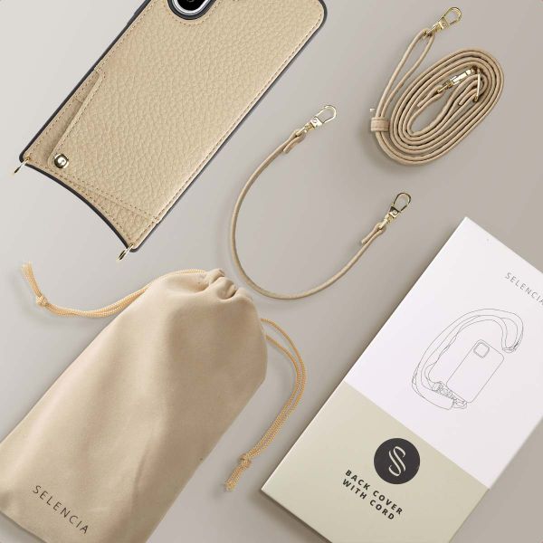 Selencia Nova Back Cover mit Kordel und Kartenhalter für das Samsung Galaxy A36 / A56 - Beige