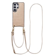 Selencia Nova Croco HandyHülle mit Kordel und Kartenhalter Samsung Galaxy S26 Ultra - Beige