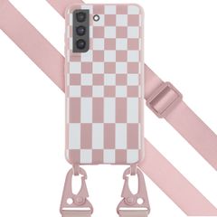 Selencia Silikonhülle design mit abnehmbarem Band für das Samsung Galaxy S21 FE - Irregular Check Sand Pink