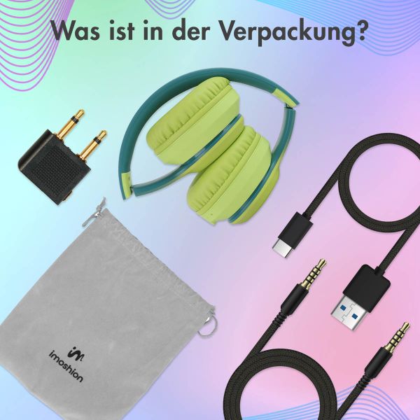imoshion Kabellose Kinderkopfhörer LED Light - Dezibelbegrenzer - Mit AUX-Kabel - Petrol Green / Lime