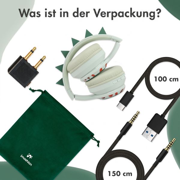 imoshion Kabellose Kinderkopfhörer Dino LED Light - Dezibelbegrenzer - Mit AUX-Kabel - Brown / Orange