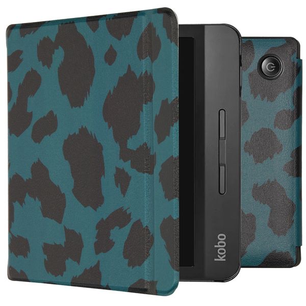 imoshion Design Slim Hard Sleepcover mit Stand für das Kobo Libra H2O -Green Leopard