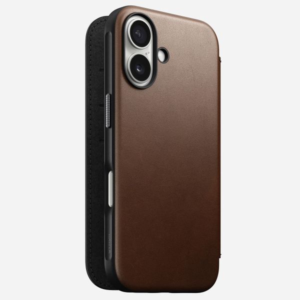 Nomad Modern Leather Folio Klapphülle für das iPhone 16 - Brown