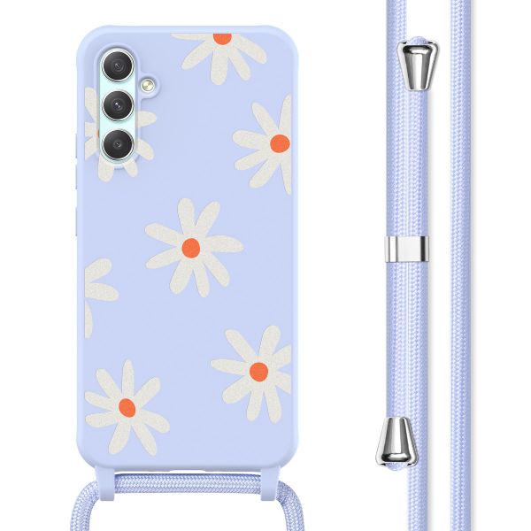 imoshion Silikonhülle design mit Band für das Samsung Galaxy A34 (5G) - Lila Flower Distance