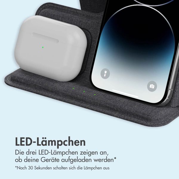 imoshion 3-in-1 Faltbares kabelloses Ladegerät Apple - iPhone / AirPods / Apple Watch – Grau