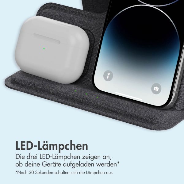 imoshion 3-in-1 Faltbares kabelloses Ladegerät für Apple | iPhone + AirPods + Apple Watch – Grau