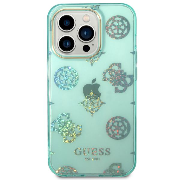 Guess Peony Glitter Back Cover für das iPhone 14 Pro - Türkis