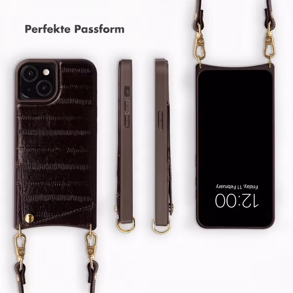 Selencia Nova Echtleder Backcover mit Kartenhalter Apple iPhone 15 - Dark Chocolate
