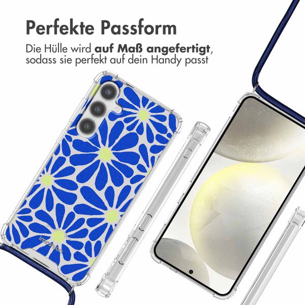 imoshion Design Hülle mit Band Samsung Galaxy S24 Plus - Cobalt Blue Flowers Connect