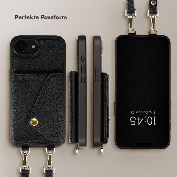 Selencia Sera HandyHülle mit Kordel und Umschlag-Kartenhalter Apple iPhone 17e / 16e - Schwarz