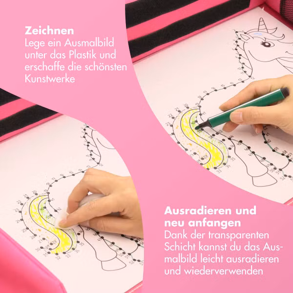 imoshion Reisetisch - Tablethalter Auto - 7 Aufbewahrungsfächer - Inklusive 2 Malvorlagen - Rosa