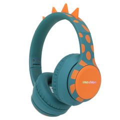 imoshion Kabellose Kinderkopfhörer Dino LED Light - Dezibelbegrenzer - Mit AUX-Kabel - Petrol Green / Orange