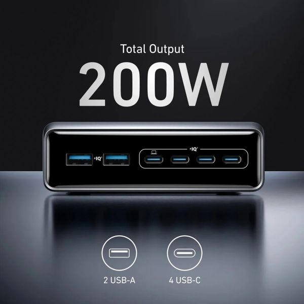 Anker Prime Charger 200 watt GaN | Dockingstation mit 6 Anschlüssen