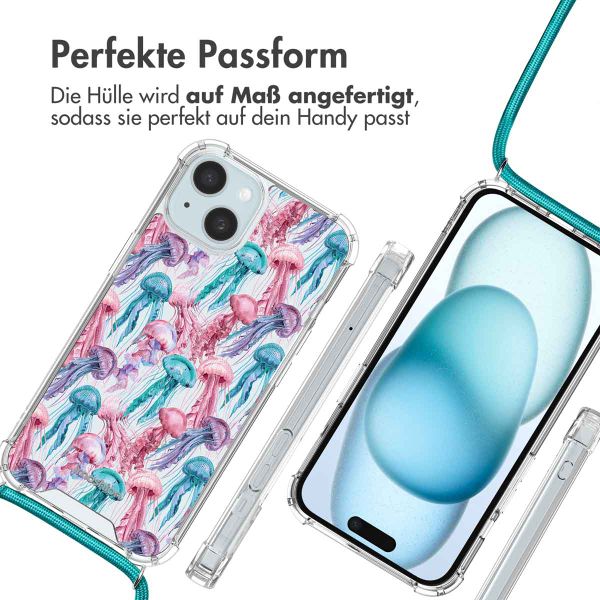 imoshion Design Hülle mit Band Apple iPhone 15 - Jellyfish Watercolor