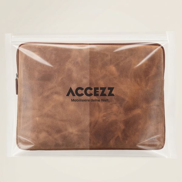 Accezz Leather Laptop Hülle mit Reißverschluss 15-16 Zoll - Laptop Sleeve - Cognac