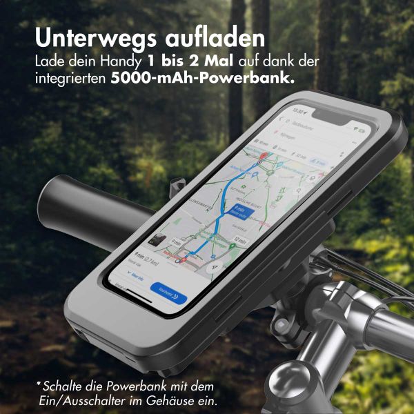 imoshion Handyhalterung für Fahrrad mit powerbank - spritzwassergeschützt – 5000 mAh – Schwarz