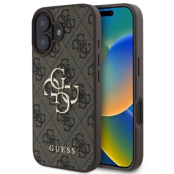 Guess 4G Metal Logo Back Cover für das iPhone 16 - Braun