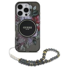 Guess MagSafe IML Flowers Case mit Beads Strap Apple iPhone 16 Pro Max - Schwarz