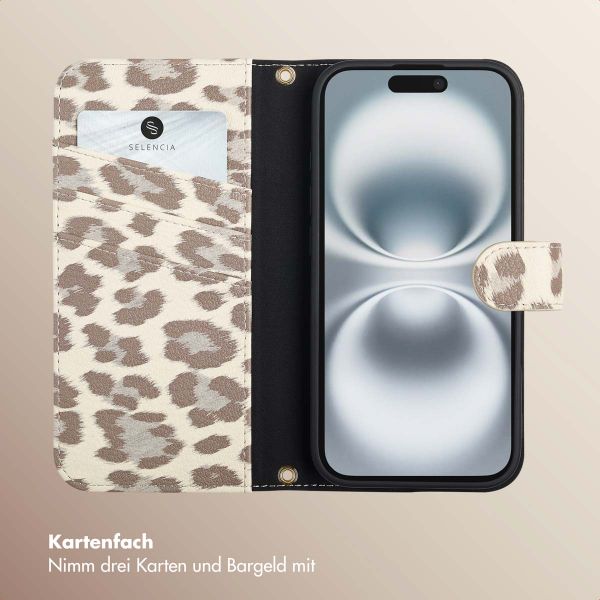 Selencia Sabi Klapphülle mit Leopardenmuster Apple iPhone 16 - Soft Ivory