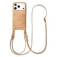 Selencia Nova Croco HandyHülle mit Kordel und Kartenhalter Apple iPhone 17 Pro - Toasted Almond
